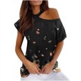 thumbnail image 1 of Mujeres Verano Cuello Redondo Manga Corta Estampado Sin Tirantes Camiseta Tops Blusas OAVQHLG3B Store  lin121212, 1 of 4
