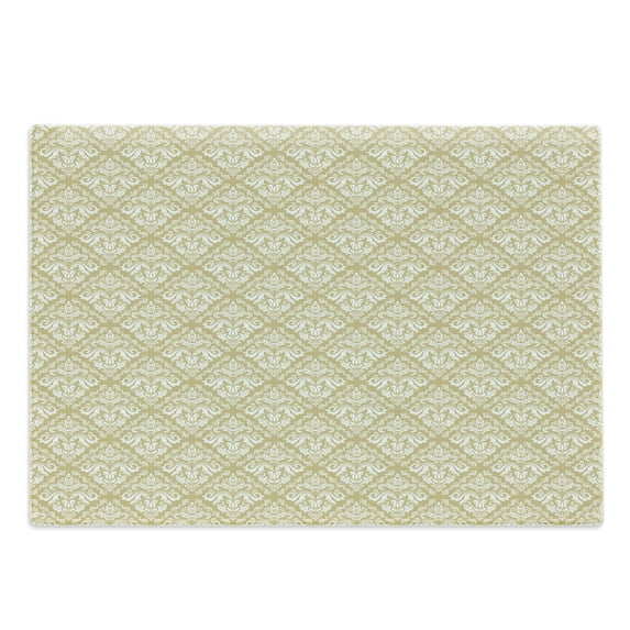 Damask Cutting Board, Vintage and Style Soft Pastel Colored Pale Damask on Coffee Background, Decorative Tempered Glass Cutting and Serving Board, Large Size, Tan and White, by Ambesonne