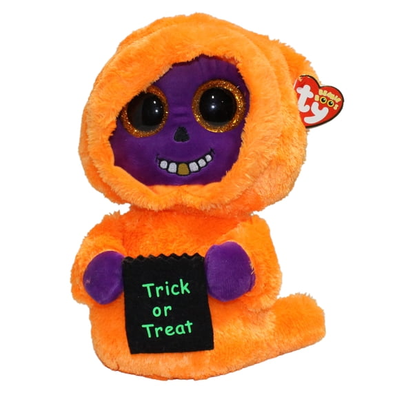 Ty Beanie Boos - Skelton the Orange & Purple Halloween Ghost  – Medium (9")  – Glitter Eyes  -