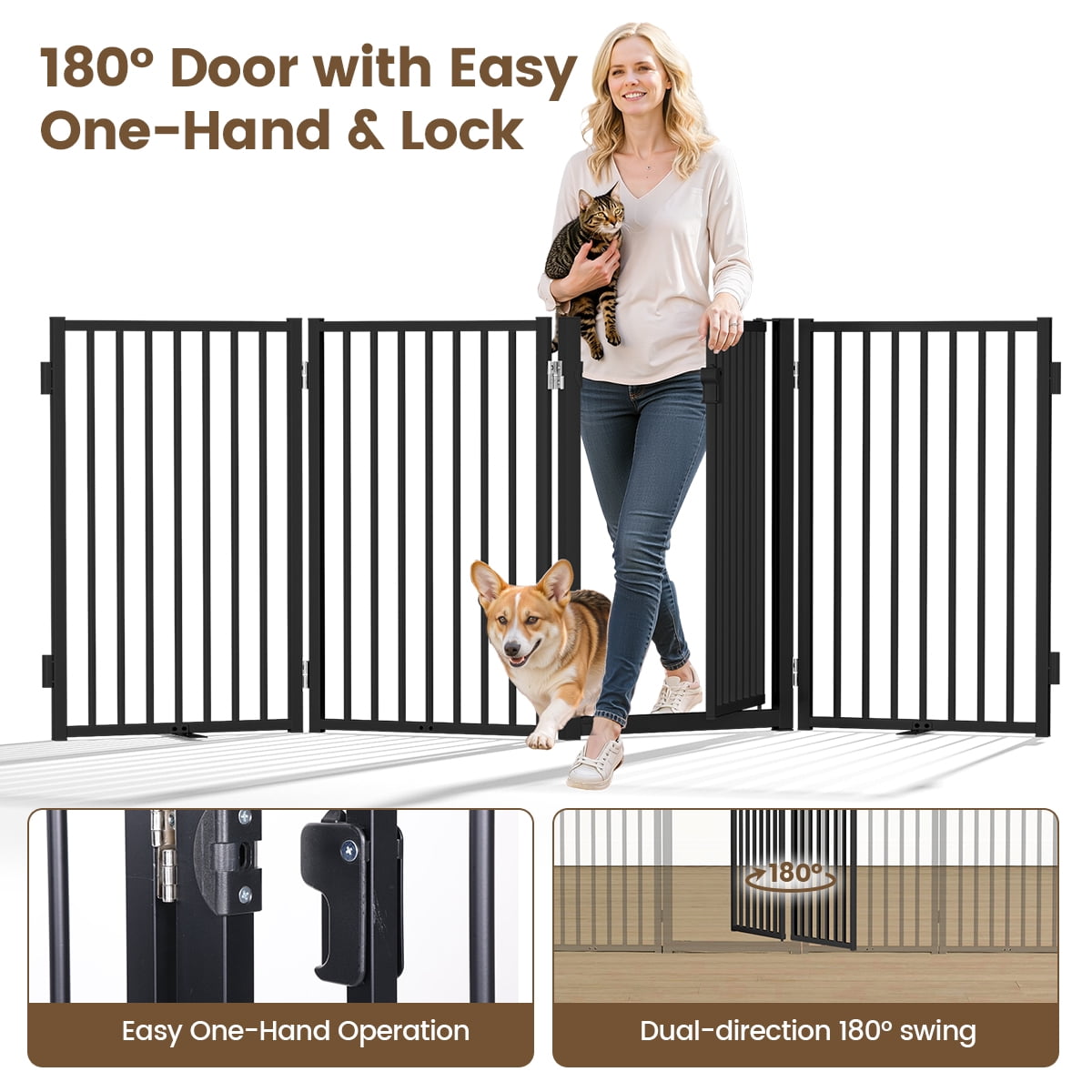 Dog Gate, Domipet Pet Gate Freestanding, Extra Wide Dog Gate 32''Height Pet Playpen for Doorways, Black