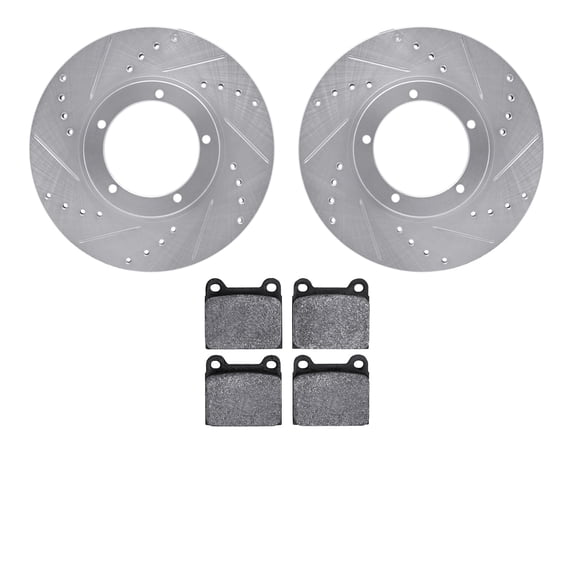 Dynamic Friction Company Front Brake Rotors-Drilled and Slotted-Silver with 5000 Advanced Brake Pads 7502-02002