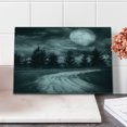 thumbnail image 2 of Horror House Cutting Board, Moonrise Magic Landscape with Empty Rural Path to Pines Dramatic Vampire Way Print, Decorative Tempered Glass Cutting and Serving Board, Small Size, Grey, by Ambesonne, 2 of 5