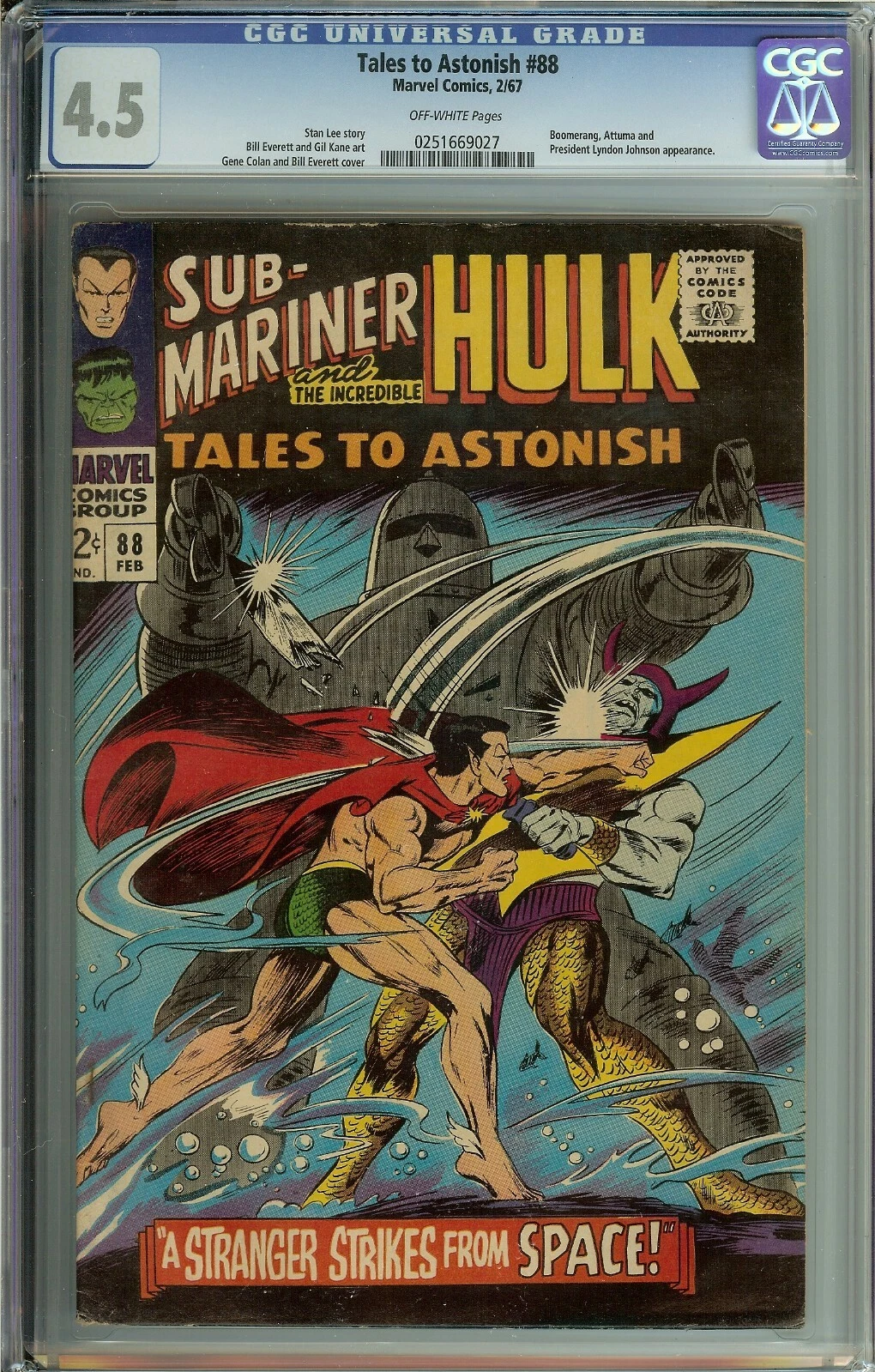 Tales to Astonish #88 – Hulk & Sub-Mariner (Namor) – CGC 4.5 – Silver Age Marvel
