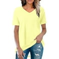 thumbnail image 2 of Swuxness Women Short Sleeve Casual T Shirts, Spring and Summer Tops, Ladies V-Neck Solid Color Comfortable Fashion Loose Pullover Tee Yellow, XXL, 2 of 5