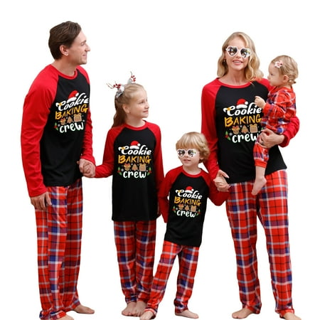 

Family Matching Christmas Pajamas Set Letter Cartoon Print Tops Pants Sleepwear