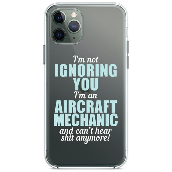 DistinctInk Clear Shockproof Hybrid Case for iPhone 12 / 12 PRO (6.1" Screen) - TPU Bumper Acrylic Back Tempered Glass Screen Protector - I'm Not Ignoring You Aircraft Mechanic Can't Hear