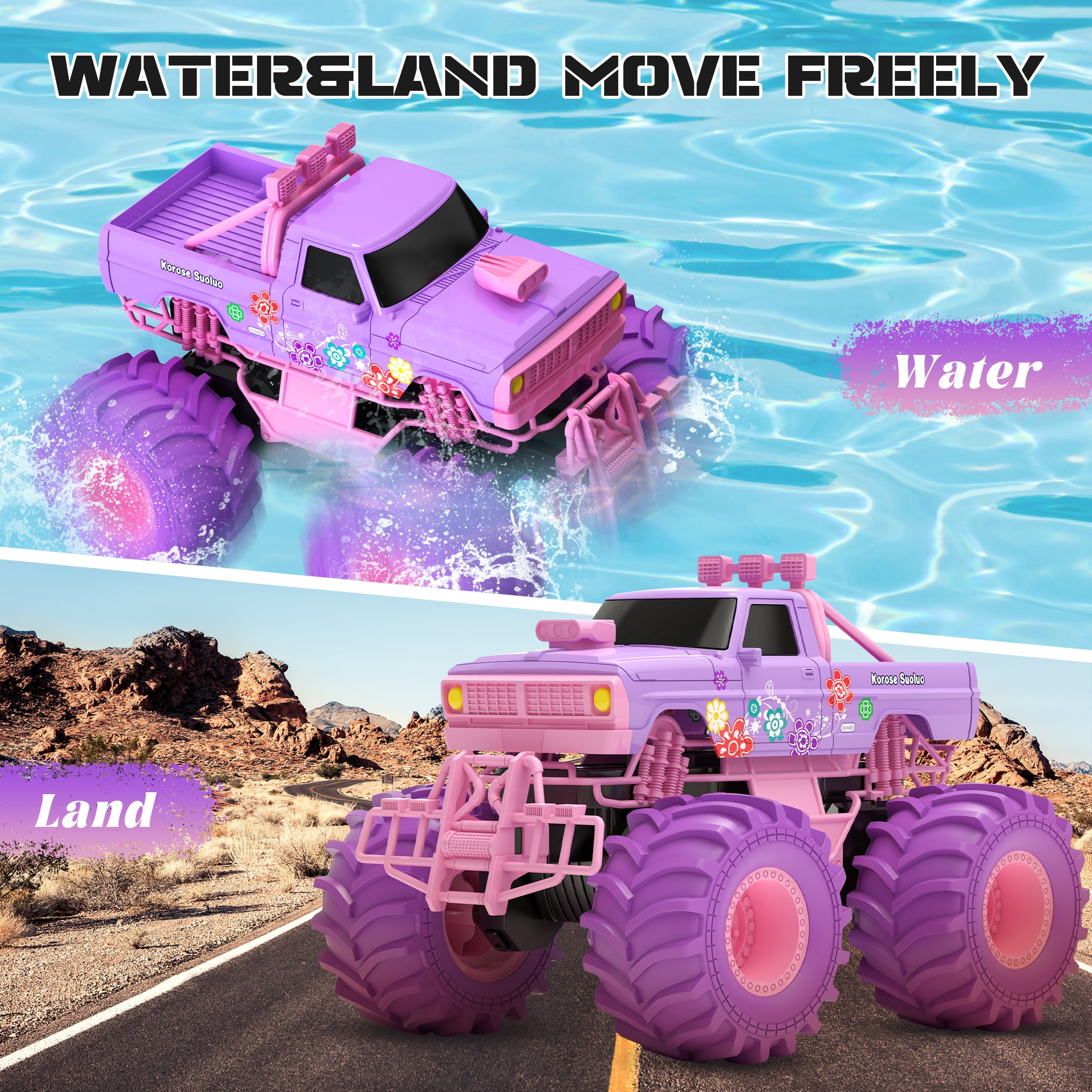 Amphibious Remote Control Car 2.4GHz 1:16 All Terrain Waterproof RC Monster Truck Kids Pool Toys
