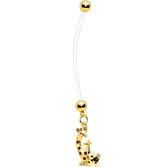Body Candy Maternity Navel Ring Piercing Bioflex Mom and Baby Giraffe Dangle Pregnancy Belly Ring