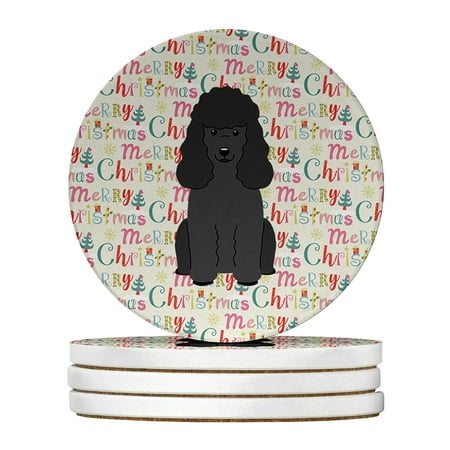 

Merry Christmas Poodle Black Large Sandstone Coasters Pack of 4 4 in x 4 in