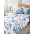 thumbnail image 4 of Blue White Spring Floral California King Size Flat Sheet, Wrinkleproof & Fadeproof Cooling Flat Bed Sheet Only, Summer Botanical Birds Breathable Soft Bedding Top Sheets 108 x 98 Inches, 4 of 8