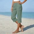 thumbnail image 7 of SAHFX Petite Capris for Women Petite Length Cotton Linen Pants with Pockets Split Button Pull on Wide Leg Pants Quick Dry High Elastic Waisted Pants Soft Comfy Beach Pant Light Green XXL, 7 of 7