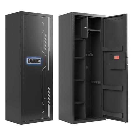 Sapital 57 Black Rifle Safe with Electronic Keypad Lock Large Gun Cabinet with Adjustable Shelf and Ammunition Box