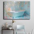 thumbnail image 4 of Mudket Pastel Blue Bathroom Bathtub with Pink Flowers Canvas Wall Art, Floral Botanical Wall Decor, Framed Ready to Hang Artwork for Bathroom Spa - 12"L x 8"W, 4 of 10