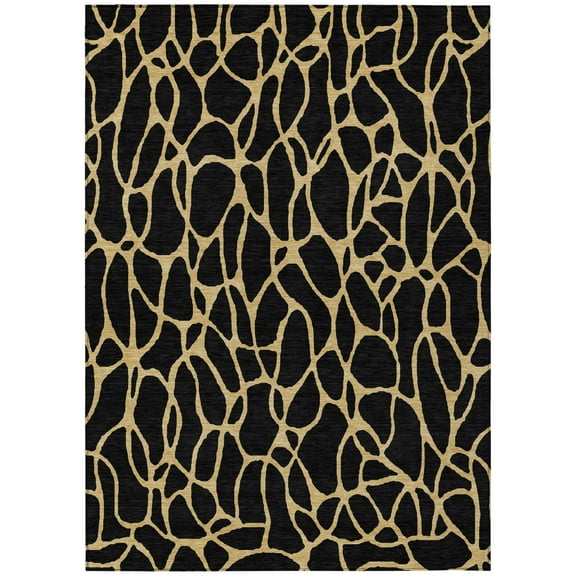 8' X 10' Black And Gold Geometric Washable Indoor Outdoor Area Rug