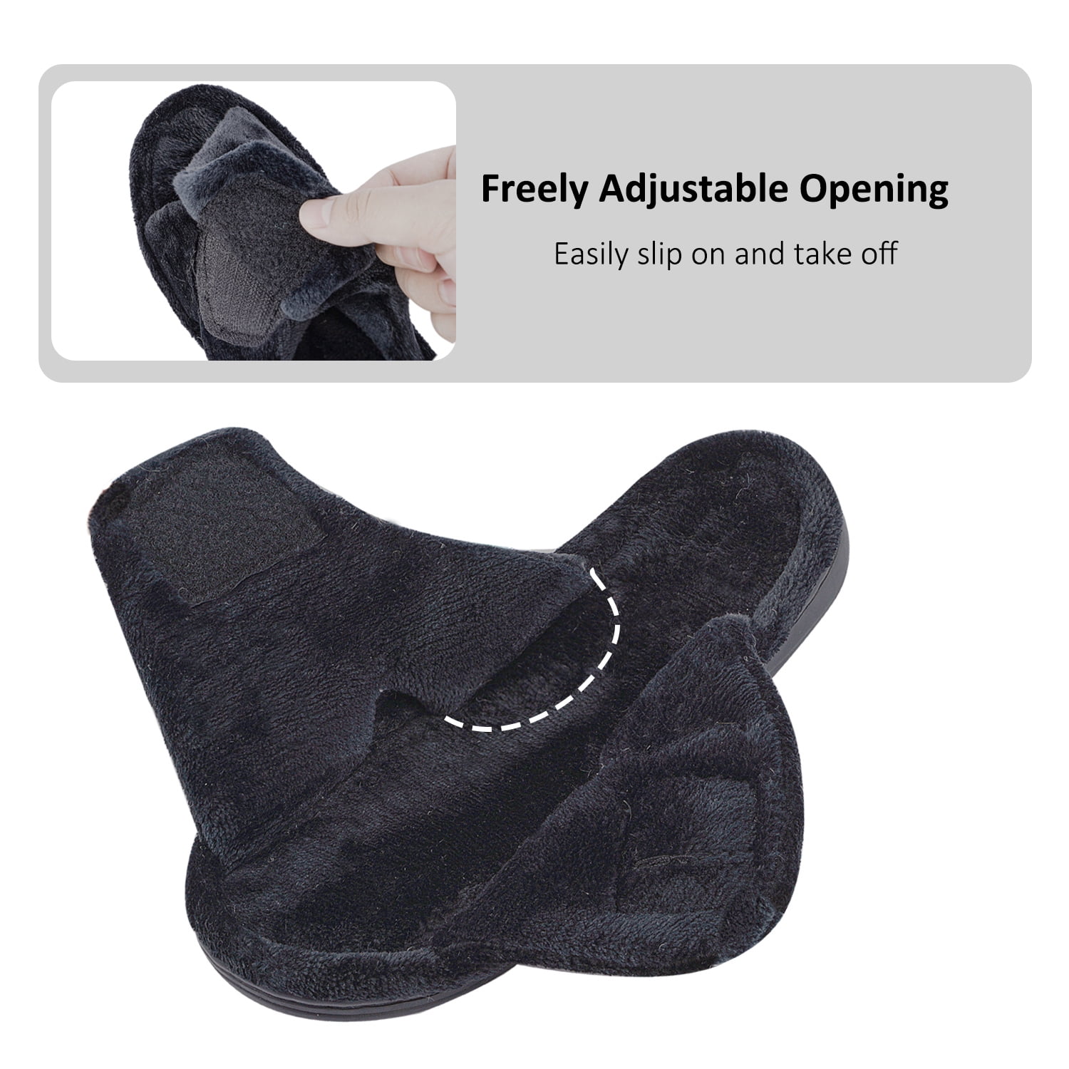 Women's Arch Support Diabetic Slippers Memory Foam House Shoes Orthotic Heel Cup Arthritis Edema Slippers with Adjustable Strap, Black 9.5/10.5