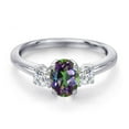 thumbnail image 3 of Gem Stone King 925 Sterling Silver Green Mystic Topaz and Lab Grown Diamond Engagement Ring for Women | 1.34 Cttw | Oval 7X5MM | Gemstone November Birthstone | Size 6, 3 of 6