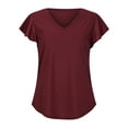 thumbnail image 3 of ALLLIST Short Sleeve Summer Tops Red V-Neck Solid Flounce T-Shirts Casual Reg and Big and Tall Sizes, 3 of 7
