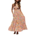 thumbnail image 2 of Biekopu Women's Tie-Up Halter Dress, Flower Print Hollow-Out Sleeveless Backless Ruffle Hem Long Dress, 2 of 7