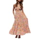 thumbnail image 2 of VISgogo Vestido de mujer con cuello halter, estampado de flores, sin mangas, sin espalda, dobladillo con volantes, vestido largo VISgogo moda, 2 of 7