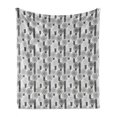 thumbnail image 1 of Floral Soft Flannel Fleece Throw Blanket, Abstract Creative Doodle Style Blossoms and Striped Leaf, Cozy Plush for Indoor and Outdoor Use, 70" x 90", Pale Grey White, by Ambesonne, 1 of 6