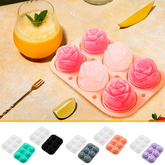 Molde Reutilizable para Cubitos de Hielo con Forma de Rosa y Tapa | Molde de Silicona de 6 Cavidades para Cócteles, Vasos de Whisky, Tazas de Café | Diseño Antiderrames | Grado Alimenticio y Fácil