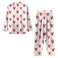thumbnail image 3 of Pyjamas pour Femmes Ensemble, Ensemble 2 Pcs en Coton avec Pantalon Imprimé Cœur Chemise à Manches Longues avec Boutons et Pantalon Long Vêtements de Détente Rouges, 3 of 3