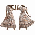 thumbnail image 3 of Women'S 2025 Summer Puff Sleeves Boho Floral Print Casual Flowy Long Maxi Dress Orange Color S, 3 of 7