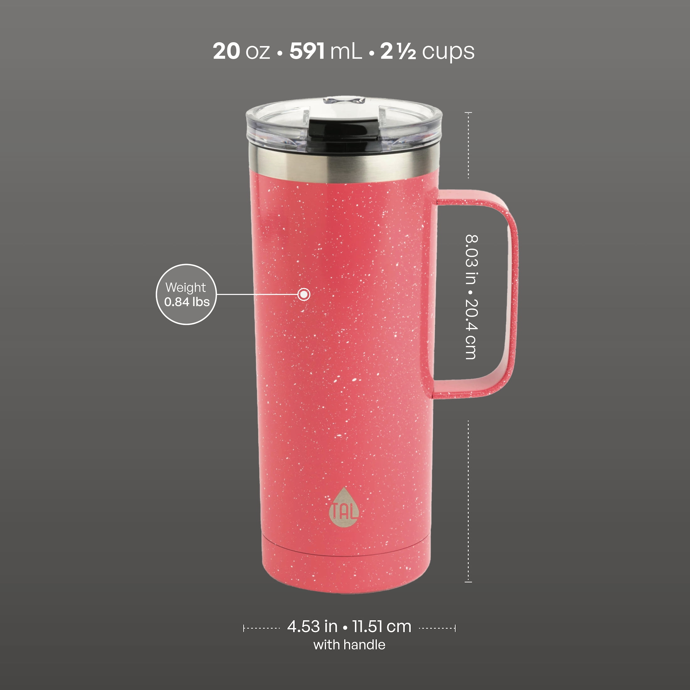 TAL Stainless Steel Mountaineer Travel Mug 20 oz, Pink Speckle