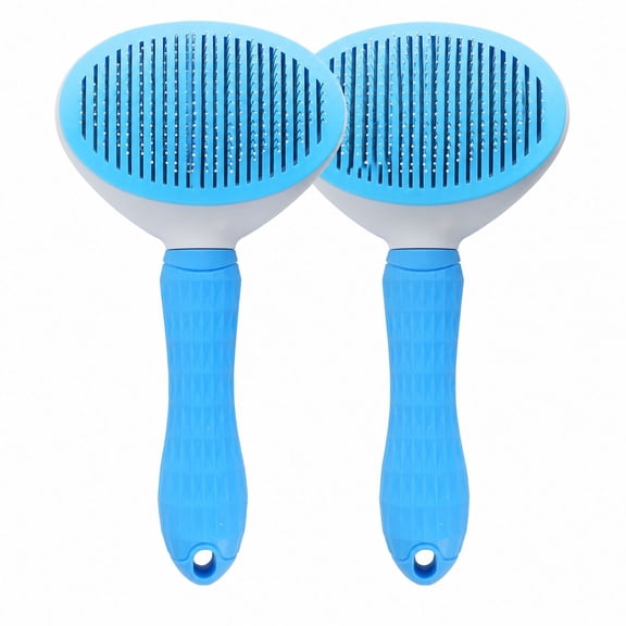 Self-Cleaning Slicker Pet Grooming Brush for Dogs & Cats, Blue (2 Pack)