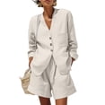 thumbnail image 4 of BRELIL Women Two Piece Sets Summer Casual V Neck Long Sleeve Blazer with Shorts Matching Outfits Solid Boho Loose Vacation Travel Lounge Wear, White XL, 4 of 7