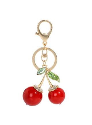 QDDollars Cherry Keychain for Women, Cute Cherry Fruit Key Chain for Girls, Sparkling Cherry Key Ring, Rhinestone Cherry Leaf Keychains, Red Cherry Keyring
