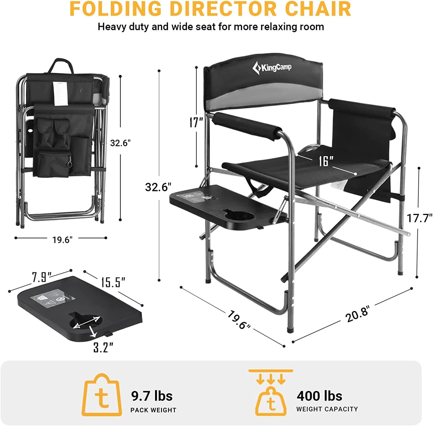 Buy KingCamp Folding Camping Chair Heavy Duty Director Chair with Side