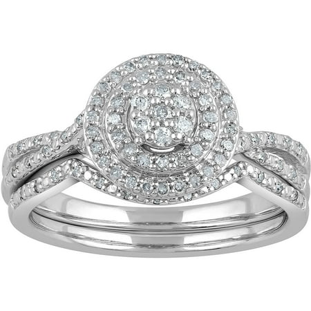 1/3 Carat T.W. Diamond Frame Twist Sterling Silver Bridal Set