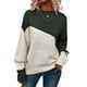 thumbnail image 2 of Suéter Casual de Color Block para Mujer, Cuello Redondo, Larga, Punto Acanalado Verde M, 2 of 8