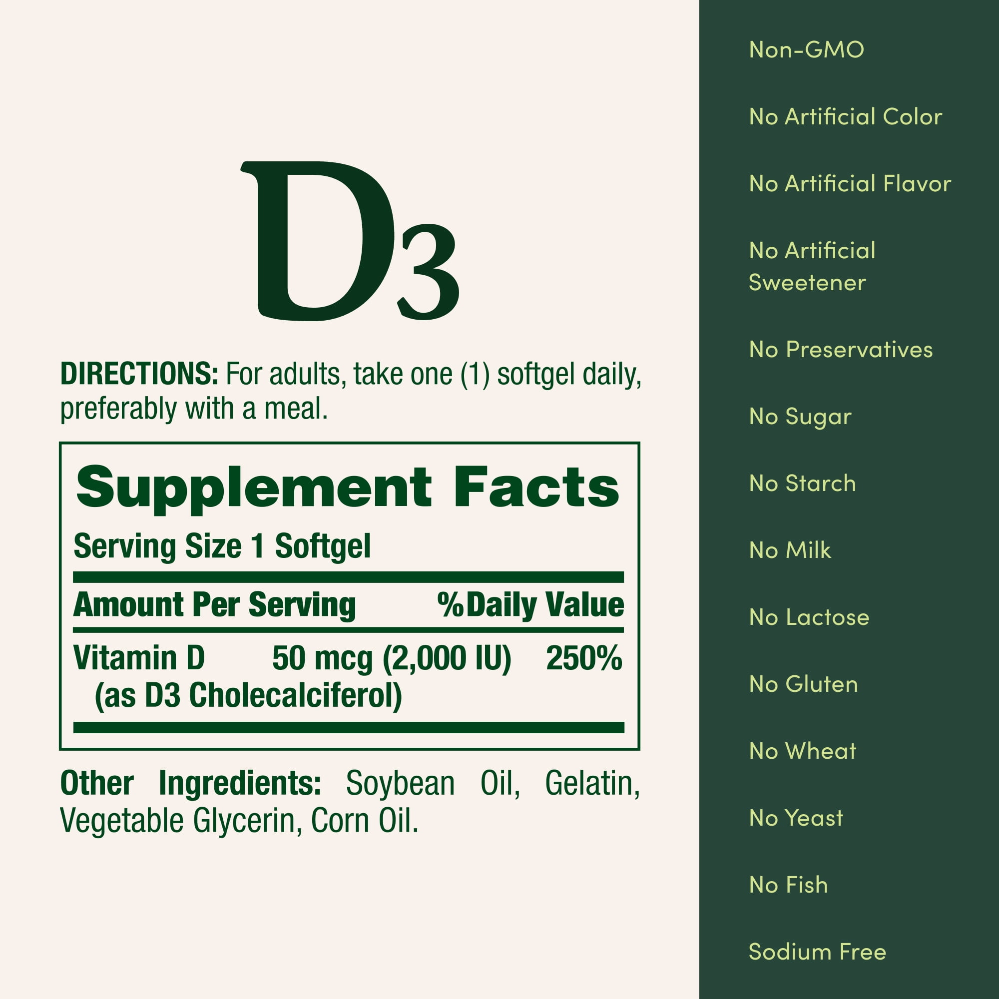 Nature's Bounty Vitamin D3 Cholecalciferol, Immune and Bone Health Support, 50 mcg Softgels, 240 Count