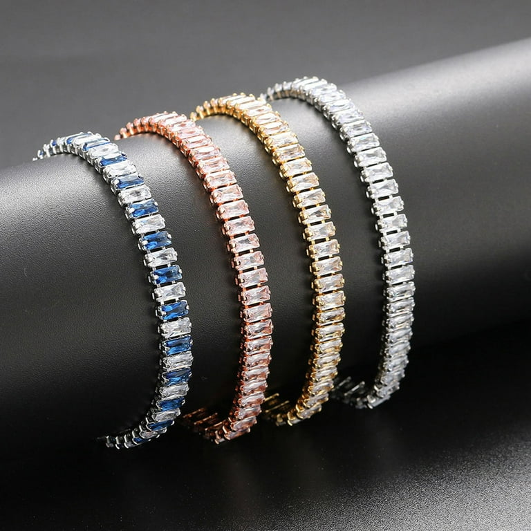 Bangle Bracelets for Women, Stainless Steel Silver Glossy Rounded Rectangle  Bangles with Rhinestones