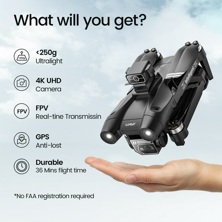 D75 GPS Drone with 4K HD Camera for Adults, Foldable Drone for Beginners  with Obstacle Avoidance and Brushless Motor, Auto Return Home and Optical