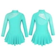 thumbnail image 6 of Yartina Girls Mesh Splice Figure Skating Dress Gymnastics Ballet Dance Leotard Tutu Skirt Mint Green 10, 6 of 7