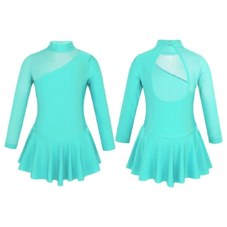 

Alvivi Kids Girls Figure Ice Skating Dress Mock Neck Tulle Splice Ballet Dance Leotard 4-14
