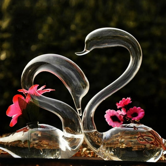 A Pair of Transparent Glass Swan Vase for Valentine Wedding Lovers Gift Household Home Decor