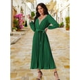 thumbnail image 3 of DARING DIVA Long Sleeve Flowy Pleated Midi Dress S Green, 3 of 7