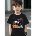 thumbnail image 1 of Halloween T-shirt - Boys' Halloween Graphic T-Shirt - Black with Witch Hat & Pumpkin Design, "Happy Halloween" Text, Lightweight & Comfortable Short Sleeve Top for Summer, Halloween, 1 of 6