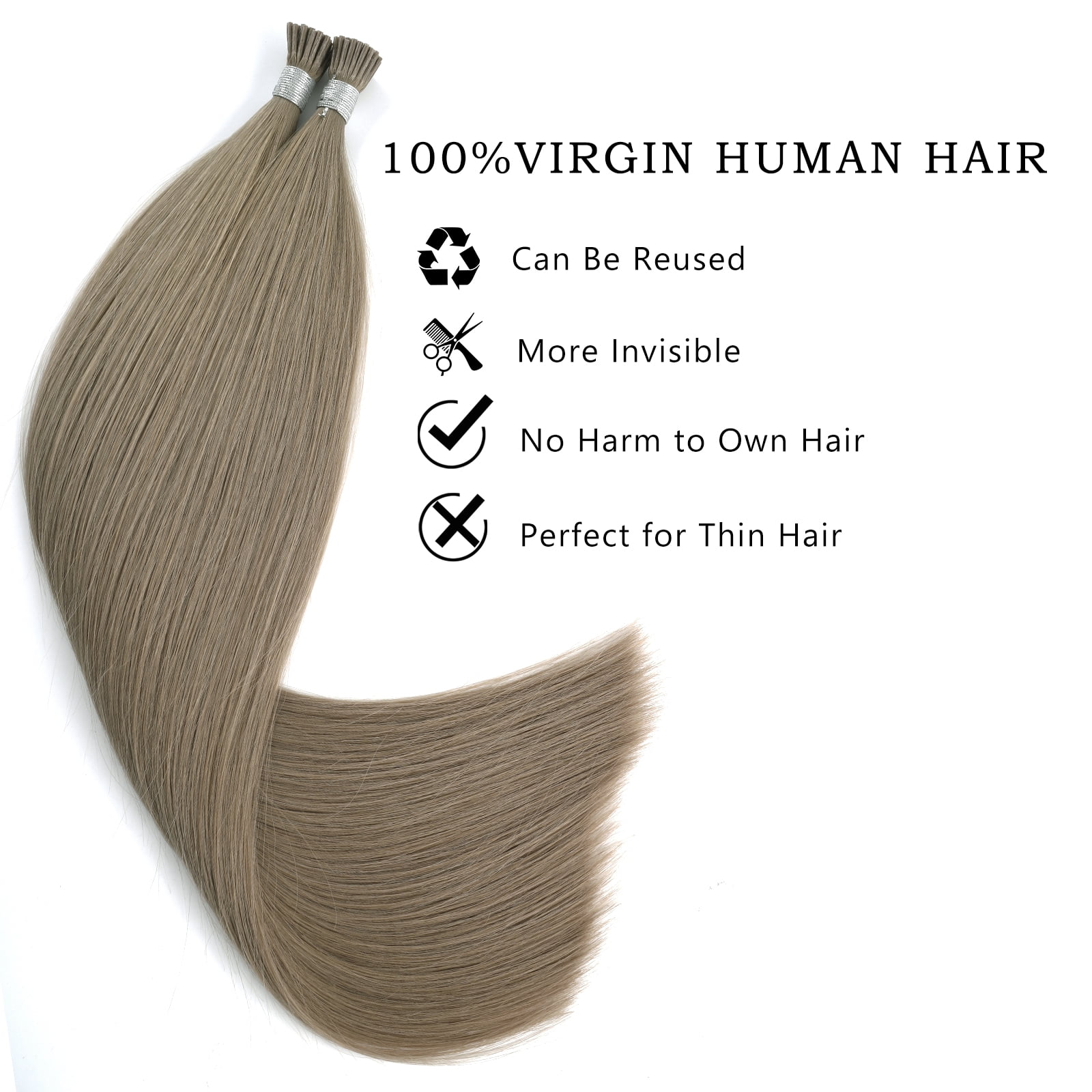 Sassina Hair I-Tip Hair Extensions 100% Virgin Human Hair Sandy Brown #18A 18 Inch 50 Strands 50g