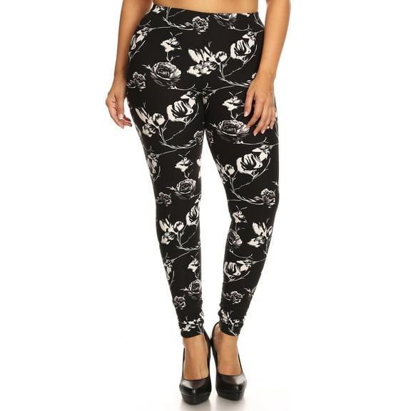 Plus Size Abstract Print, Full Length Leggings In A Slim Fitting Style With A Banded High Waist