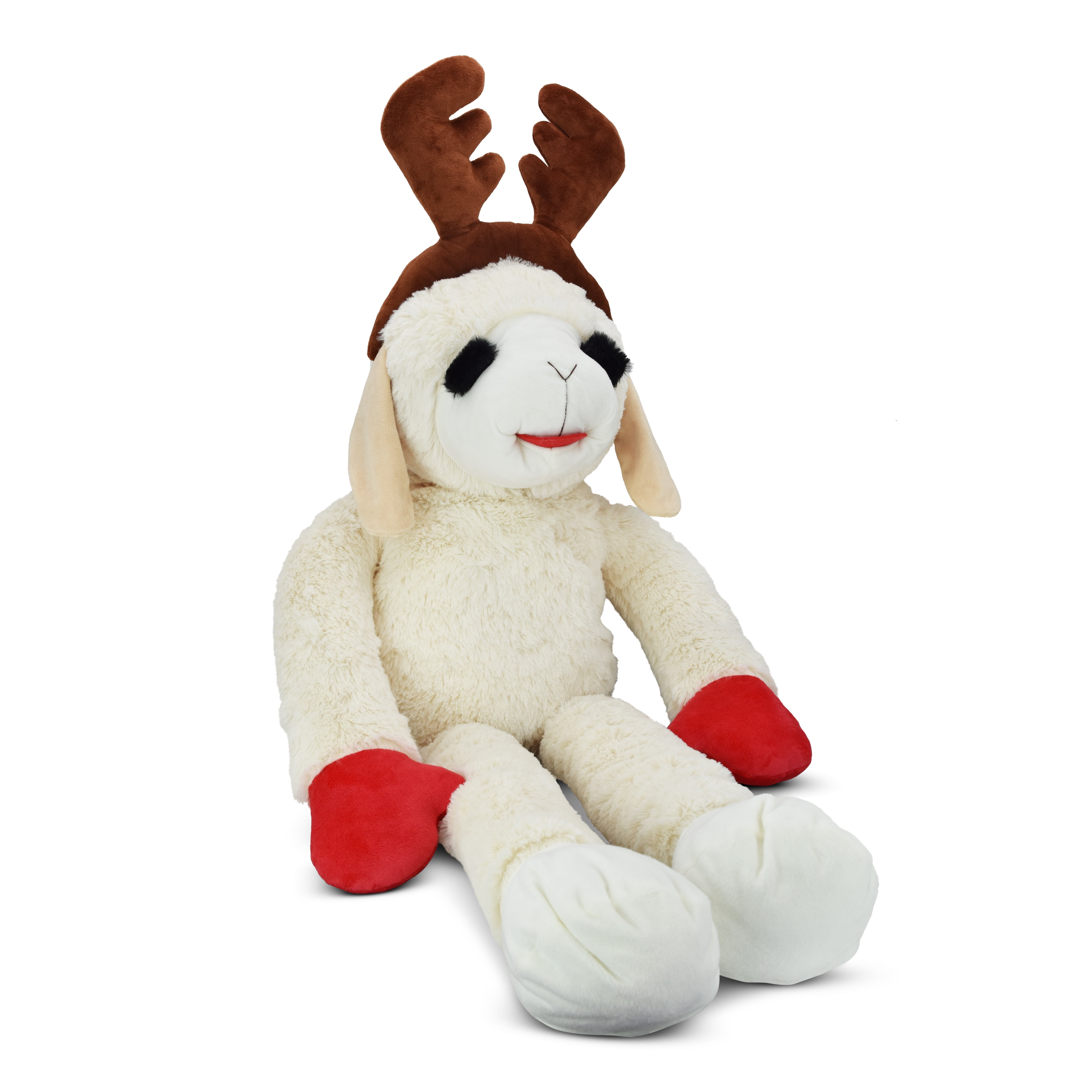 Multipet Plush Super Sized Holiday Lamb Chop Dog Toy, Reindeer with Antlers, 3Ft Tall, Limited Edition