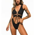 thumbnail image 4 of Hilor Women's Sexy High Cut One Piece Swimsuit Cutout Thong Monokini Bathing Suit Lace Up Bikini Swimwear, 4 of 8