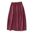 thumbnail image 3 of Women's Cotton Linen Midi Skirt with Pockets Casual Flowy Swing Elastic High Waist A-Line Split Long Boho Skirts Wine M, 3 of 3