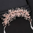 thumbnail image 3 of Bridal Headband Leaves and Flower Hair Vine Crystal Tiara Crown for Wedding Hair Accessories for Women and Girls (Rose gold), 3 of 8