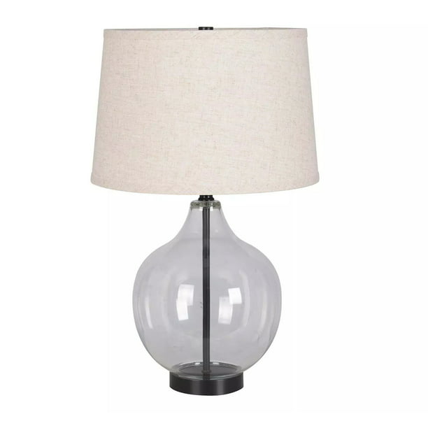 Large Glass Gourd Table Lamp Gray, Bubble Glass With Brass Detail Large Lamp Base Clear Threshold