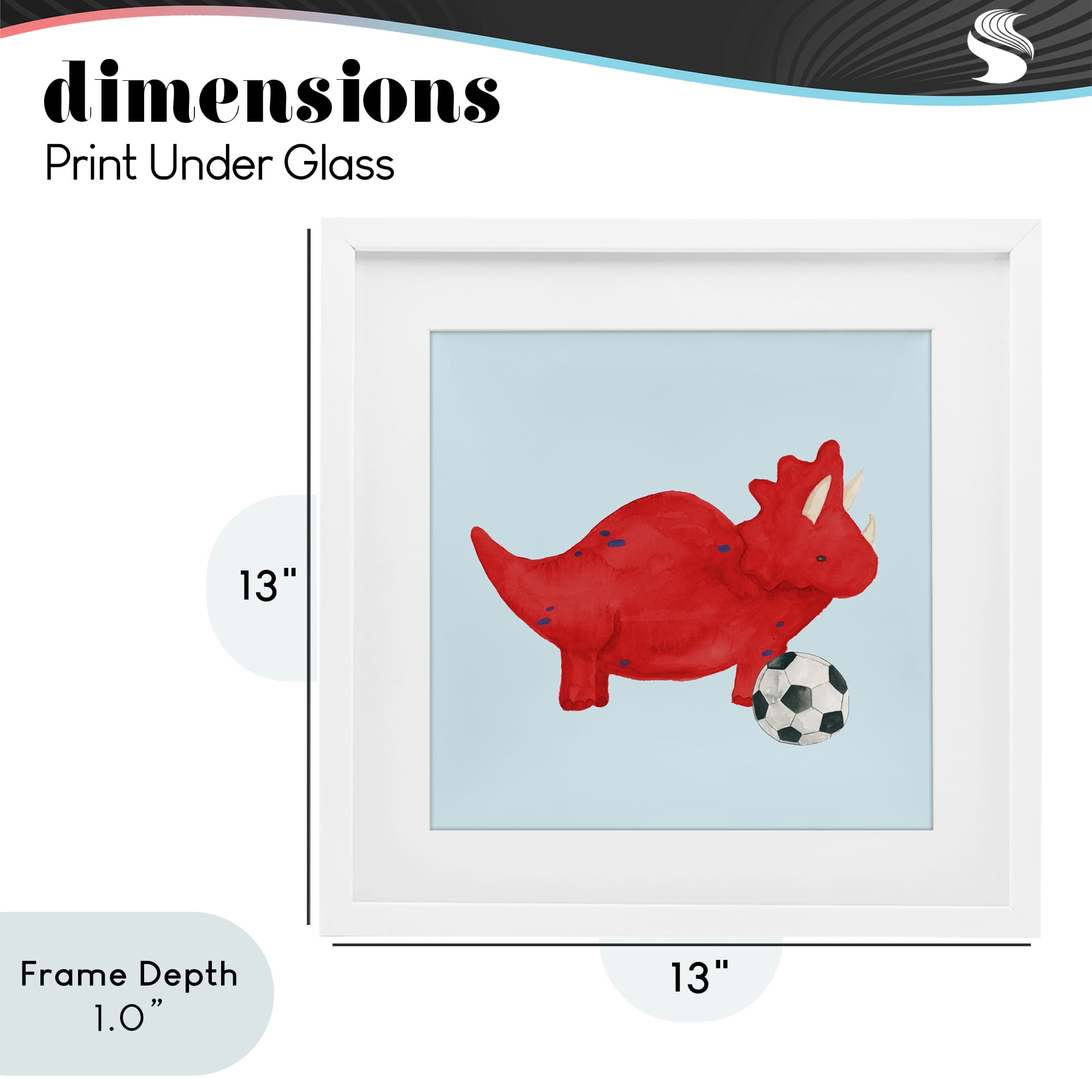 Stupell Industries Baby Dino with Ball White Framed Print Under Glass, design by Lucille Price